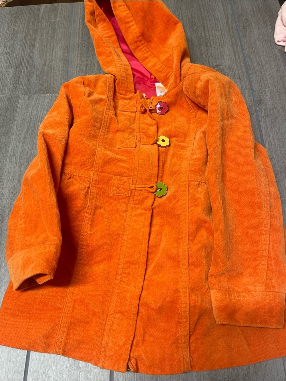 Gymboree Orange Hooded Corduroy Pea Coat with Flower Buttons